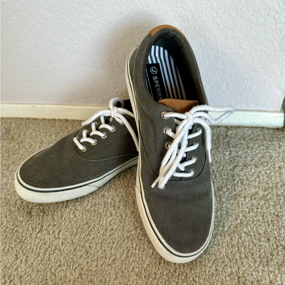 Sperry Men's Striper II CVO Low Sneaker, Salt-Washed Twill Upper, Black, 9.5